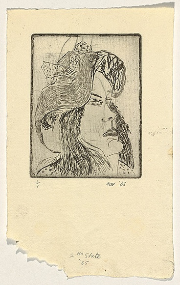 Title: b'not titled [head of woman in hat]' | Date: 1965 | Technique: b'etching, printed in black ink with plate-tone, from one plate'