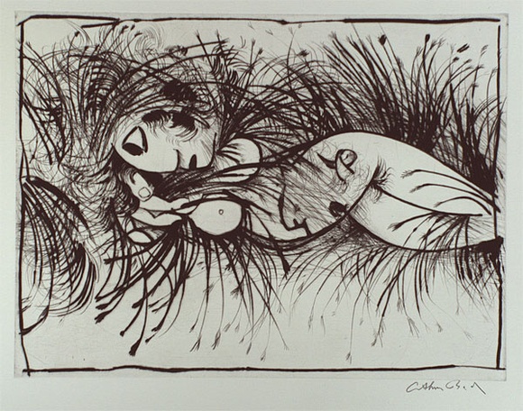 Artist: b'BOYD, Arthur' | Title: b'Nude in cornfield.' | Date: 1962 | Technique: b'etching and drypoint, printed in black ink, from one plate' | Copyright: b'Reproduced with permission of Bundanon Trust'