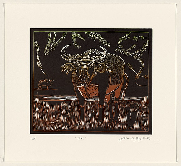 Title: b'Ox' | Date: 2008 | Technique: b'linocut, printed in colour, from multiple blocks; embossed'