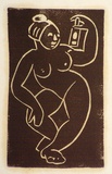 Artist: b'Stephen, Clive.' | Title: b'(Nude with lantern)' | Date: c.1950 | Technique: b'linocut, printed in brown ink, from one block'
