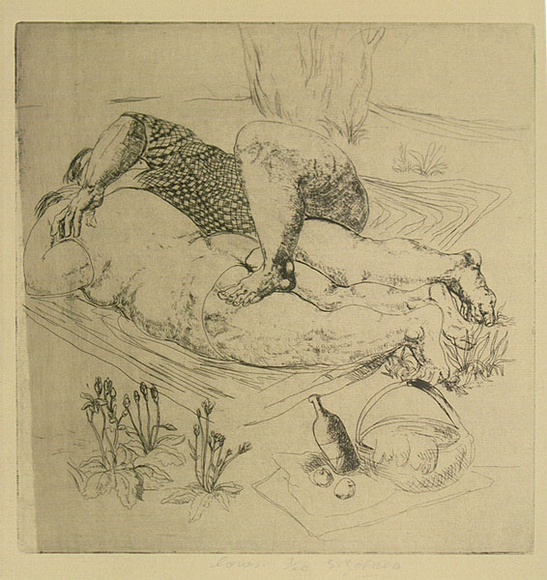 Artist: b'ZOFREA, Salvatore' | Title: b'Lovers' | Date: c.1978 | Technique: b'etching, printed in warm black ink with plate-tone, from one plate' | Copyright: b'\xc2\xa9 Salvatore Zofrea, c.1978'