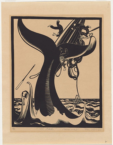 Artist: b'Thake, Eric.' | Title: b'The Flukes, Moby Dick' | Date: 1931 | Technique: b'linocut, printed in black ink, from one block'