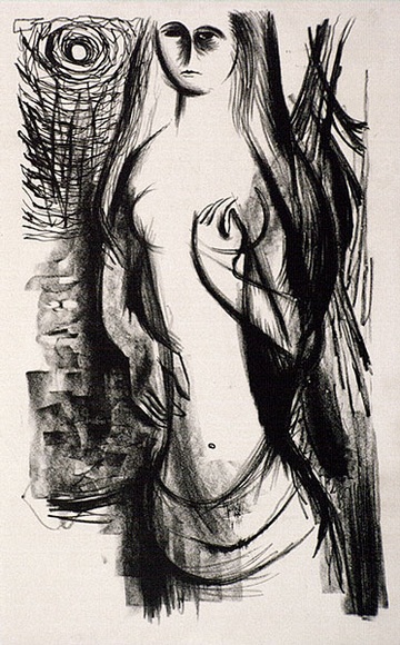 Artist: b'Barwell, Geoff.' | Title: b'(Moon maiden).' | Date: (1955) | Technique: b'lithograph, printed in black ink, from one plate'