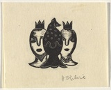 Artist: b'OGILVIE, Helen' | Title: b'not titled [Three masks, two frontal, one back view on mannequin heads]' | Date: 1949 | Technique: b'wood-engraving, printed in black ink, from one block'