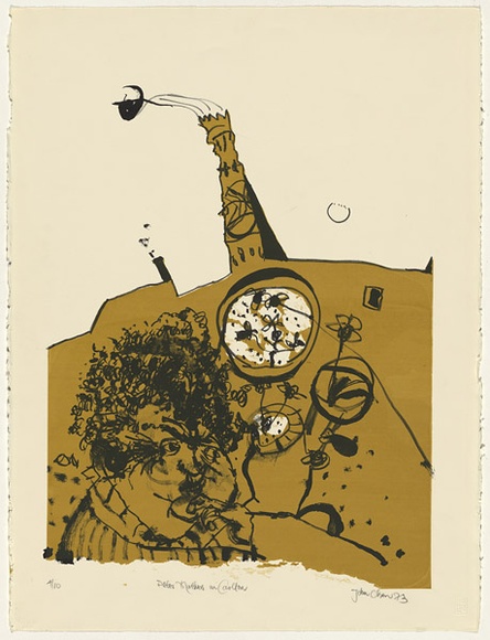 Artist: b'Olsen, John.' | Title: b'Peter Mathers in Carlton' | Date: 1973 | Technique: b'lithograph, printed in colour, from two stones' | Copyright: b'\xc2\xa9 John Olsen. Licensed by VISCOPY, Australia'