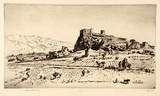 Artist: LINDSAY, Lionel | Title: Ruined castle near Hyeres, France | Date: 1928 | Technique: drypoint, printed in brown ink with plate-tone, from one plate | Copyright: Courtesy of the National Library of Australia