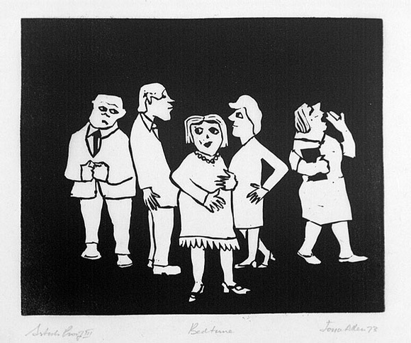 Artist: b'Allen, Joyce.' | Title: b'Bedtime.' | Date: 1973 | Technique: b'linocut, printed in black ink, from one block'