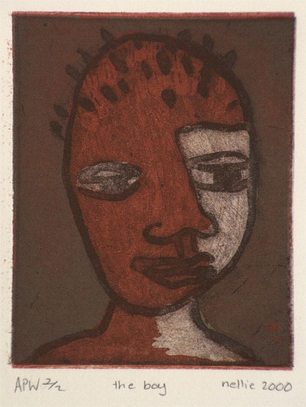 Artist: b'Gibson, Nellie.' | Title: b'The boy' | Date: 2000, November | Technique: b'etching, printed in colour, from three plates'