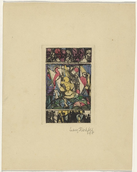 Artist: b'Hirschfeld Mack, Ludwig.' | Title: bnot titled [Artist's studio]. | Date: (1918?) | Technique: b'etching, printed in black ink, from one plate; hand-coloured'