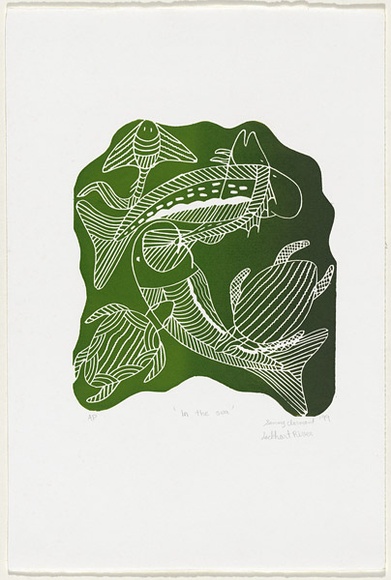 Artist: b'Clarmont, Sammy.' | Title: b'In the sea' | Date: 1999 | Technique: b'linocut, printed in green ink, from one block'
