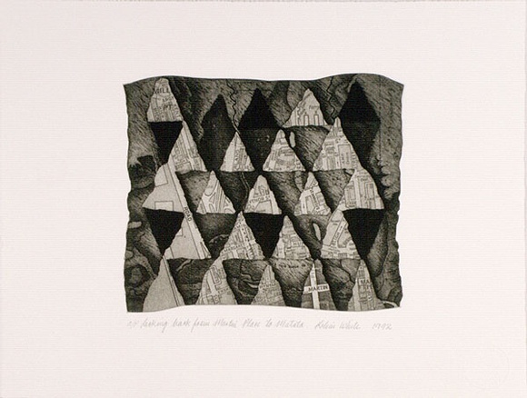 Artist: White, Robin. | Title: Looking back from Martin Place to Matata. | Date: 1992 | Technique: photo etching and aquatint, printed in brown ink, from one  plate