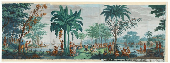 Title: b'Les Sauvages de la mer Pacifique.' | Date: 1805 | Technique: b'woodblock, printed in colour, from multiple blocks; hand-painted gouache through stencils'