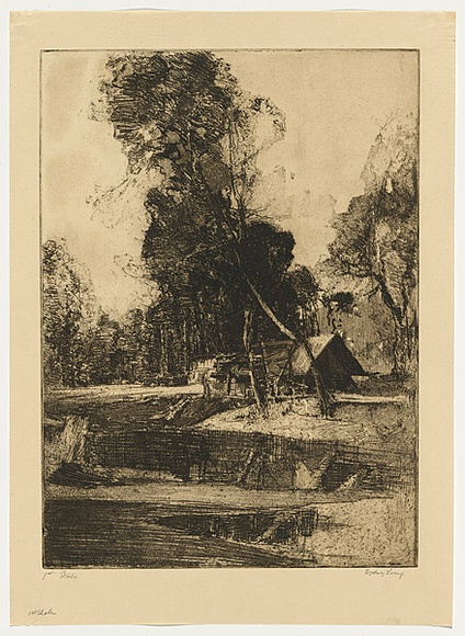 Artist: LONG, Sydney | Title: The camp in the forest | Date: 1920 | Technique: softground-etching, printed in warm black ink, from one plate | Copyright: Reproduced with the kind permission of the Ophthalmic Research Institute of Australia