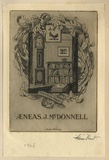 Artist: b'FEINT, Adrian' | Title: b'Bookplate: Aeneas J McDonnell.' | Date: 1926 | Technique: b'etching, printed in brown ink, from one plate' | Copyright: b'Courtesy the Estate of Adrian Feint'