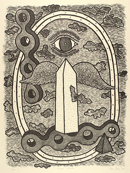 Artist: b'Bowen, Dean.' | Title: b'Winged monolith' | Date: 1988 | Technique: b'lithograph, printed in black ink, from one stone'