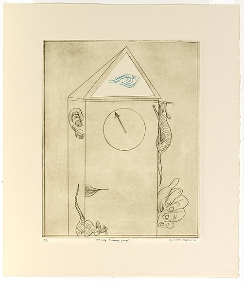 Artist: b'Blackman, Charles.' | Title: b'Hickory Dickory Dock.' | Date: c.1978 | Technique: b'etching, printed in colour with plate-tone'