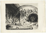 Artist: BOYD, Arthur | Title: Lions with bone in wooded landscape (The last of St Jerome). | Date: (1968-69) | Technique: etching and drypoint, printed in black ink, from one plate | Copyright: This work appears on screen courtesy of Bundanon Trust