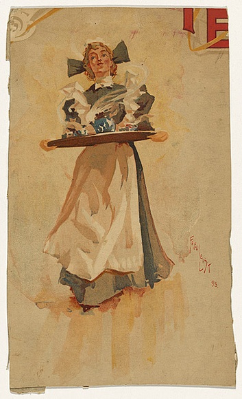 Artist: b'Leist, Fred.' | Title: b'Advertisement: Maid with tea tray' | Date: 1898 | Technique: b'lithograph, printed in colour, from multiple stones'