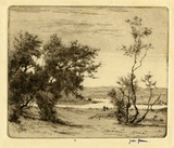 Artist: Farmer, John. | Title: Landscape with river. | Date: c.1960 | Technique: etching, printed in brown ink with plate-tone, from one plate