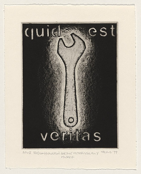 Artist: Harding, Richard. | Title: (Re)construction for the metaphysically minded | Date: 1999, November | Technique: etching and aquatint, printed in black ink, from one plate; penciled additions