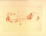 Artist: b'MACQUEEN, Mary' | Title: b'Street scene, Carlton' | Date: 1959 | Technique: b'lithograph, printed in red ink, from one plate' | Copyright: b'Courtesy Paulette Calhoun, for the estate of Mary Macqueen'