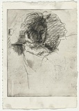 Artist: BOYD, Arthur | Title: (Portrait head in cross hatching). | Date: c.1968 | Technique: etching, printed in black ink, from one plate | Copyright: Reproduced with permission of Bundanon Trust