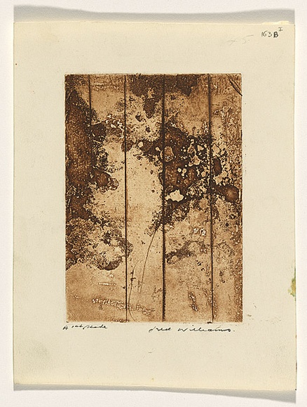 Artist: b'WILLIAMS, Fred' | Title: b'Landscape panel. Number 2' | Date: 1962 | Technique: b'sugar aquatint, engraving and drypoint, printed in sepia ink, from one zinc plate' | Copyright: b'\xc2\xa9 Fred Williams Estate'