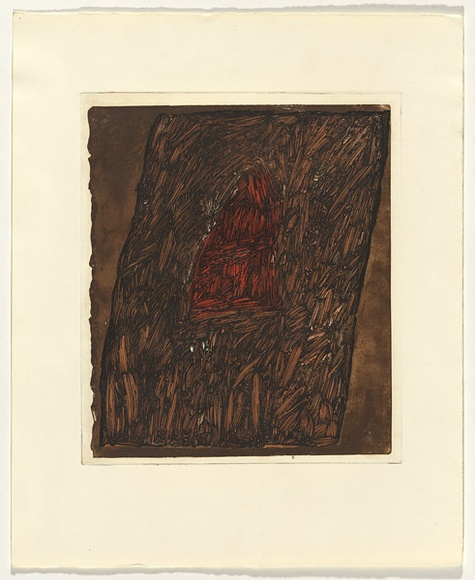 Artist: b'ARNOLD, Raymond' | Title: b'Blaze - Central Highlands.' | Date: 1988 | Technique: b'photo-etching and aquatint, printed in brown, black and red inks, from multiple plates'