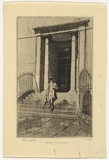 Artist: LINDSAY, Lionel | Title: Portico, Old Education Department Sydney | Date: 1918 | Technique: etching, printed in black ink with plate-tone, from one plate | Copyright: Courtesy of the National Library of Australia