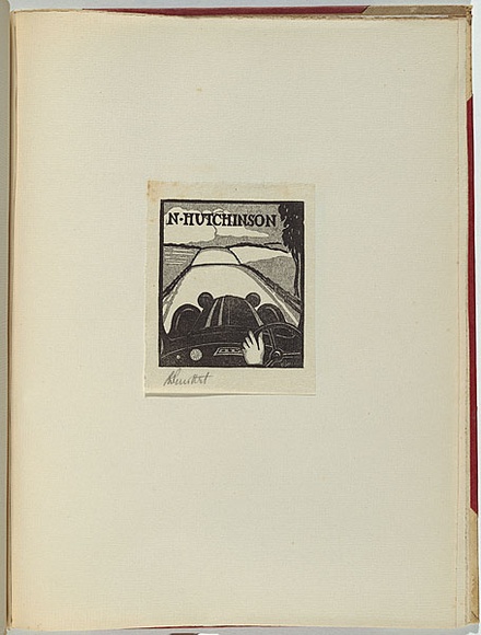 Artist: b'PERROTTET, George' | Title: b'Bookplate: N Hutchinson.' | Date: 1932 | Technique: b'linocut, printed in colour, from two blocks'