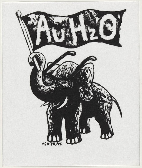 Artist: b'WORSTEAD, Paul' | Title: b'Au H20 (Elephant holding flag)' | Date: 1991 | Technique: b'screenprint, printed in black ink, from one stencil' | Copyright: b'This work appears on screen courtesy of the artist'