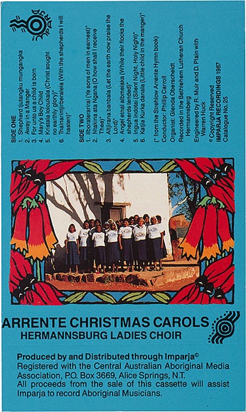 Artist: b'REDBACK GRAPHIX' | Title: b'Cassette cover: Arrente Christmas Carrols, Hemmansburg Ladies Choir' | Date: 1980 | Technique: b'offset-lithograph, printed in colour, from four plates'