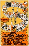 Artist: Lane, Leonie. | Title: Anti-uranium dance Balmain Town Hall...Early Kookas, Dynamic Hepnotics. | Date: 1979 | Technique: screenprint, printed in colour, from three stencils | Copyright: © Leonie Lane
