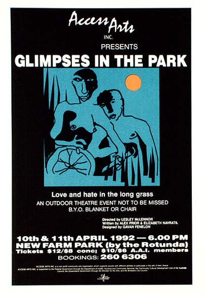 Artist: b'ACCESS 10' | Title: b'Glimpses in the park.' | Date: 1992, April | Technique: b'screenprint, printed in colour, from multiple stencils'