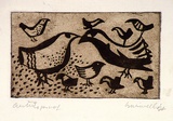 Artist: b'Barwell, Geoff.' | Title: b'(Birds feeding).' | Date: 1954 | Technique: b'etching, etching and aquatint, printed in dark brown ink with plate-tone, from one plate'