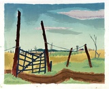 Artist: Sumner, Alan. | Title: Rickety farm gates | Date: 1944-46 | Technique: screenprint, printed in colour, from 20 stencils