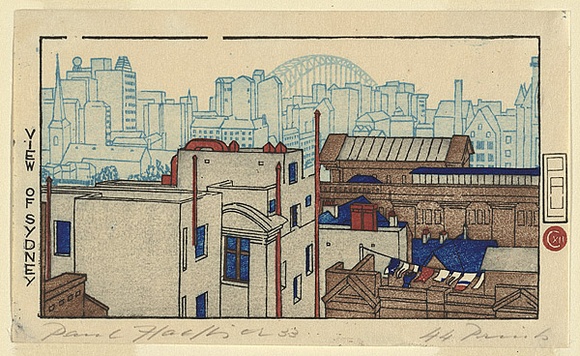 Artist: Haefliger, Paul. | Title: View of Sydney | Date: 1933 | Technique: woodcut, printed in colour, from multiple blocks
