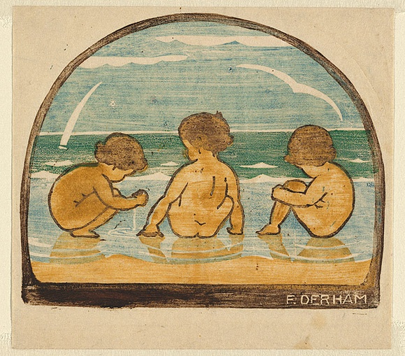 Artist: b'Derham, Frances.' | Title: b'(Tom, David and Bill at the seaside).' | Date: 1931 | Technique: b'linocut, printed in colour, from multiple blocks'