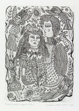 Artist: b'HANRAHAN, Barbara' | Title: b'Lovers with angels' | Date: 1990 | Technique: b'etching and drypoint, printed in black ink with plate-tone, from one plate'