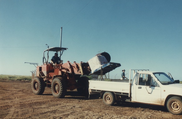 Artist: b'Tremblay, Theo.' | Title: b'Lithographic stones ready for shipment back to Studio One, Canberra after the Theo Tremblay print workshop, Ramingining, April 1997.' | Date: April 1997