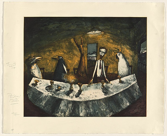 Artist: Shead, Garry. | Title: Supper | Date: 1995-96 | Technique: etching, printed in blue-black, yellow, red and blue inks, from multiple plates | Copyright: © Garry Shead