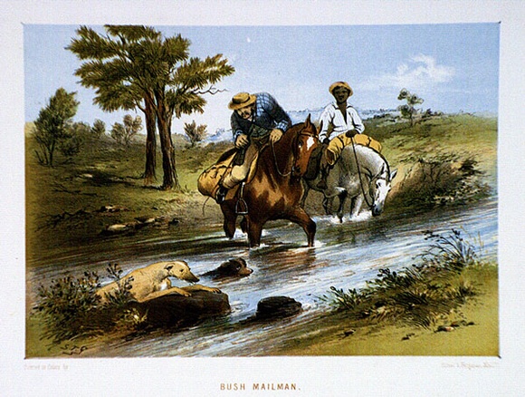 Title: b'Bush mailman' | Date: 1865 | Technique: b'lithograph, printed in colour, from multiple stones'