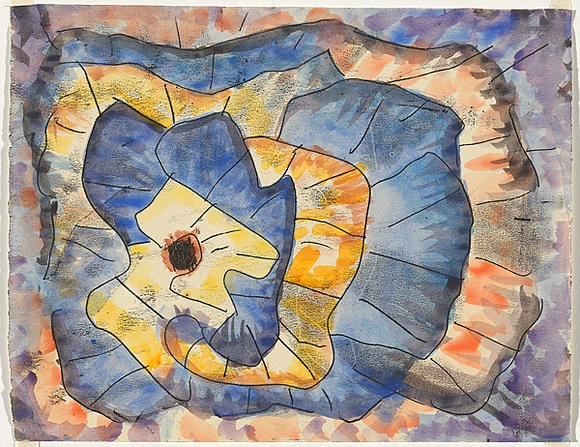 Artist: b'Hirschfeld Mack, Ludwig.' | Title: bThe beginning of creation: complementary contrast [recto]; (Study for 'The beginning of creation: complementary contrast) [verso} | Date: (1960-65) | Technique: b'transfer print; watercolour addition (recto)'