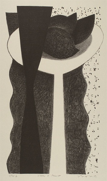 Artist: b'Lincoln, Kevin.' | Title: b'Vase and fruit' | Date: 1989 | Technique: b'lithograph, printed in black ink, from one stone'