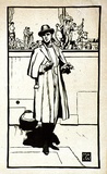 Artist: b'Waller, M. Napier.' | Title: b'The man in black.' | Date: 1925 | Technique: b'linocut, printed in colour, from multiple blocks'