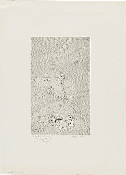 Artist: b'WALKER, Murray' | Title: bMurray's hands and faces. | Date: 1973 | Technique: b'etching, printed in black ink, from one plate'