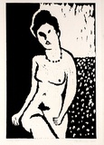 Artist: b'Burn, Ian.' | Title: b'(Nude with necklace).' | Date: 1963 | Technique: b'linocut, printed in black ink, from one block'