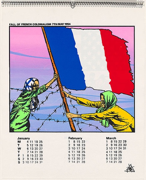 Artist: b'CALLAGHAN, Michael' | Title: b'Calendar: Australian Vietnam Society 1982 Jan-March  (Fall of French colonialism 7th May 1954)' | Date: 1982 | Technique: b'screenprint, printed in colour, from seven stencils'