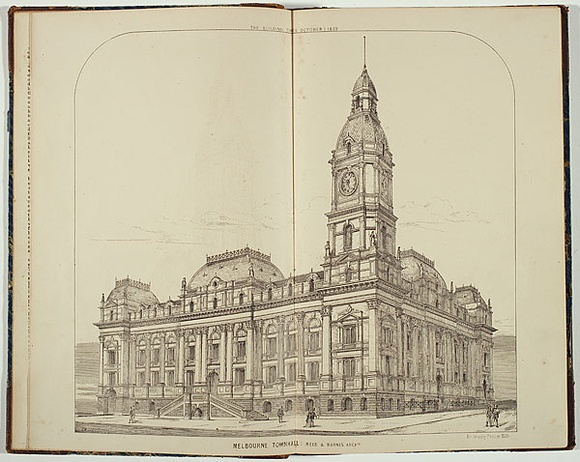 Artist: b'Mason, Cyrus.' | Title: b'Melbourne Town Hall' | Date: 1869 | Technique: b'lithograph, printed in black ink, from one stone'