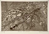 Artist: Edwards, Leann Jean. | Title: Animals and design | Date: 1999, May | Technique: etching, printed in black ink, from one plate | Copyright: © Leann Jean Edwards. Licensed by VISCOPY, Australia